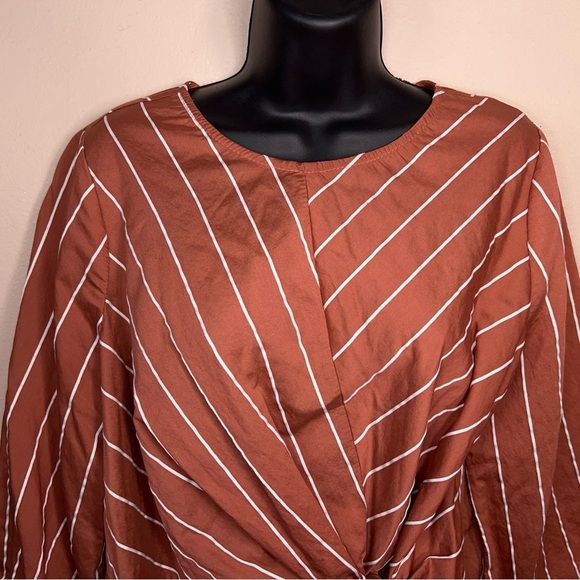 Medium Sweet Claire Salmon Mauve White Striped Top 3/4 Sleeve Textured - Picture 5 of 15